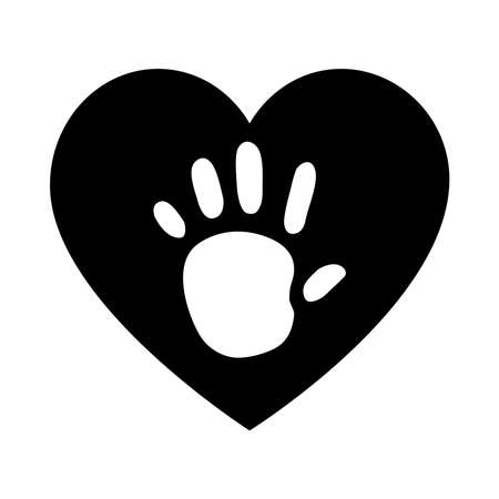 heart with kid hand icon over white background, silhouette style, vector illustrationのイラスト素材