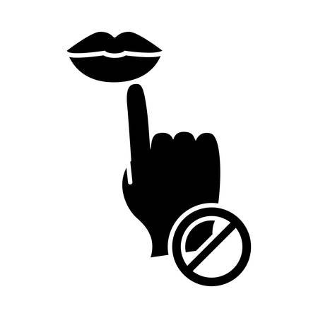 do not touch lips icon over white background, silhouette style, vector illustrationのイラスト素材
