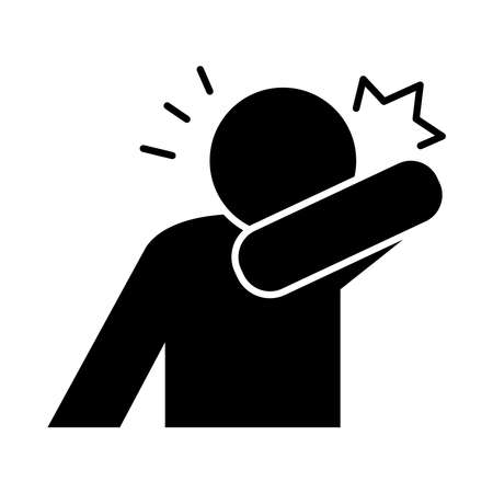 pictogram man coughing into his elbow over white background, silhouette style, vector illustrationのイラスト素材