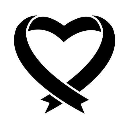 heart ribbon icon over white background, silhouette style, vector illustrationのイラスト素材