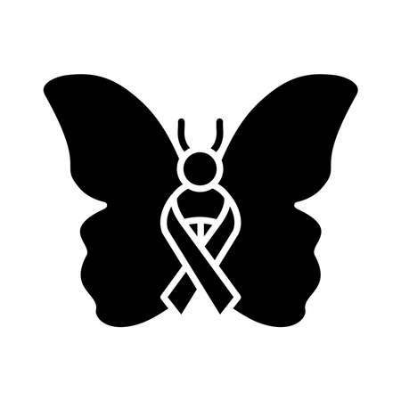heart with ribbon awareness icon over white background, silhouette style, vector illustrationのイラスト素材