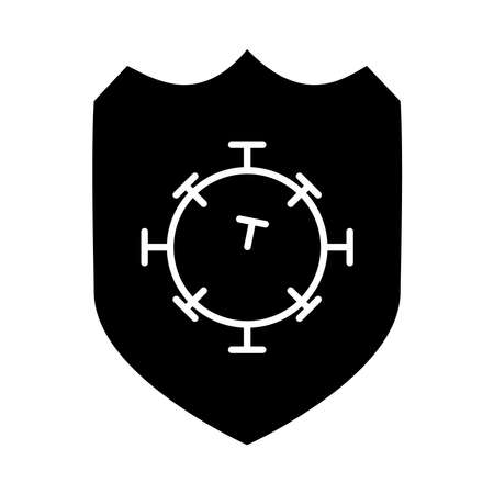 shield with coronavirus icon over white background, silhouette style, vector illustrationのイラスト素材