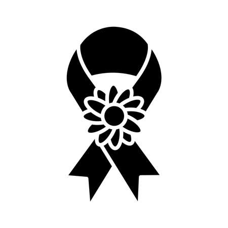 ribbon with decorative flower icon over white background, silhouette style, vector illustrationのイラスト素材