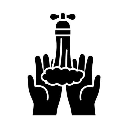 handwashing and water faucet over white background, silhouette style, vector illustrationのイラスト素材