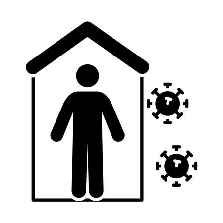 coronavirus virus and man in the house icon over white background, silhouette style, vector illustrationのイラスト素材