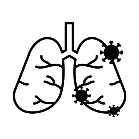lungs with coronavirus icon over white background, line style, vector illustrationのイラスト素材