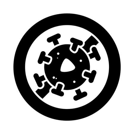 forbidden sign with coronavirus icon over white background, silhouette style, vector illustrationのイラスト素材