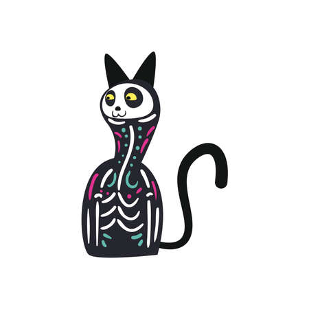 Mexican day of deads skull cat free form style icon design, Mexico culture theme Vector illustrationのイラスト素材