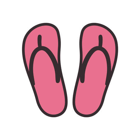 sandals line and fill style icon design, Flip flops shoes footwear fashion beauty beach foot and feet theme Vector illustrationのイラスト素材