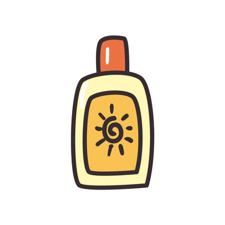 Summer suncream bottle line and fill style icon design, vacation and tropical theme Vector illustrationのイラスト素材