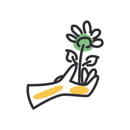 flower on hand line and fill style icon design, natural floral nature plant ornament garden decoration and botany theme Vector illustrationのイラスト素材