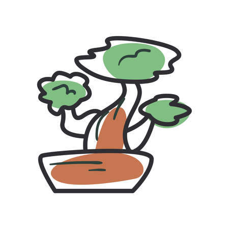 Plant inside pot line and fill style icon design of Floral nature garden ornament botany decoration beauty and flora theme Vector illustrationのイラスト素材