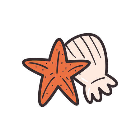 Seastar and shell line and fill style icon design Sea life ecosystem fauna and ocean theme Vector illustrationのイラスト素材