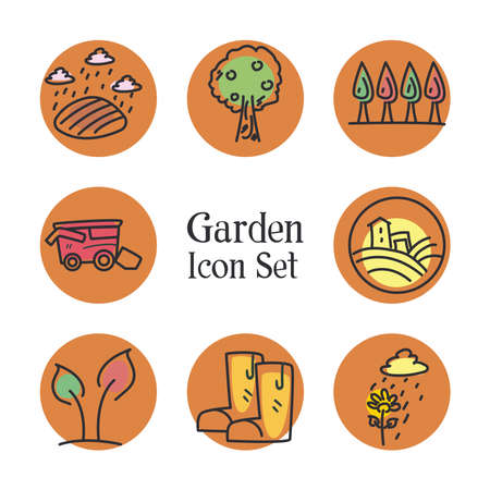 garden line and fill style icon set design, Gardening planting and nature theme Vector illustrationのイラスト素材