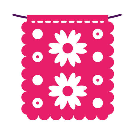 pennant with mexican design with flowers over white background, flat style, vector illustrationのイラスト素材