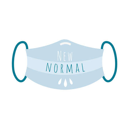 mouth mask with new normal lettering design over white background, flat style, vector illustrationのイラスト素材