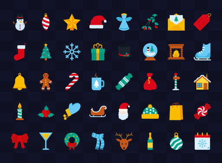 icon set of christmas over white background, flat style, vector illustration