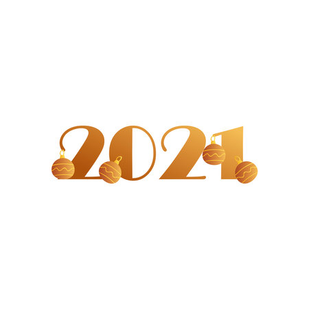 2021 with spheres gold gradient style icon design, Happy new year welcome celebrate and greeting...