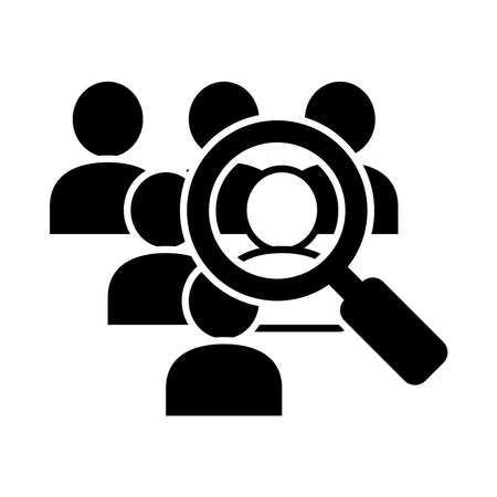 people and magnifying glass over white background, silhouette style, vector illustrationのイラスト素材