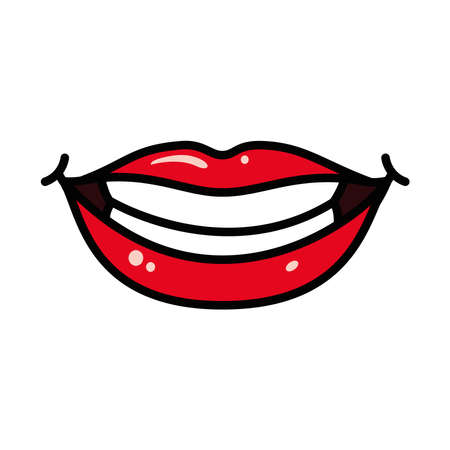 pop art design of female lips smiling over white background, line and fill style, vector illustrationのイラスト素材
