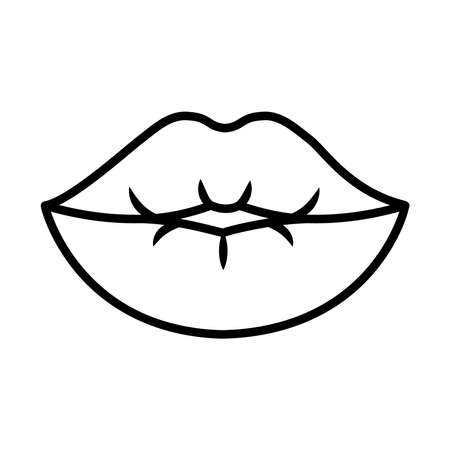icon of pop art female lips over white background, line style, vector illustrationのイラスト素材