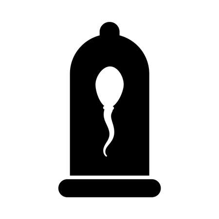 sperm in condom icon over white background, silhouette style, vector illustrationのイラスト素材