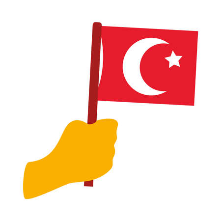 hand holding a turkey flag icon over white background, flat style, vector illustrationのイラスト素材