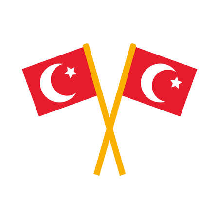 turkey flags crossed over white background, flat style, vector illustrationのイラスト素材