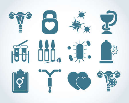 icon set of sexual health and hearts over white background, silhouette style, vector illustrationのイラスト素材
