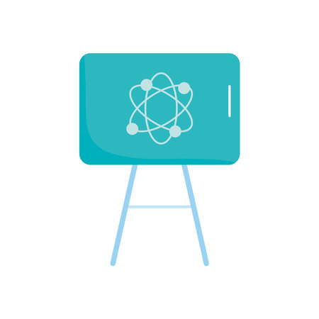 presentation board with atom icon over white background, flat style, vector illustrationのイラスト素材