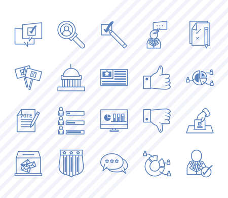 Vote line style symbol set design, President election government and campaign theme Vector illustrationのイラスト素材