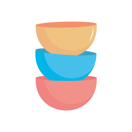stack of bowls icon over white background, flat style, vector illustrationのイラスト素材