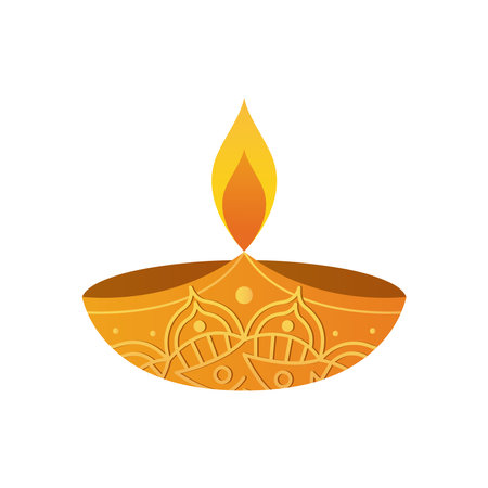 diwali yellow diya icon over white background, flat style, vector illustrationのイラスト素材