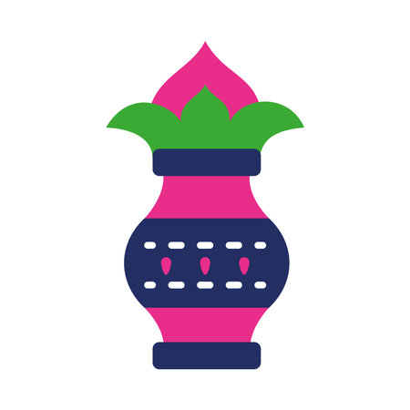 diwali lotus flower in a vase over white background, flat style, vector illustrationのイラスト素材