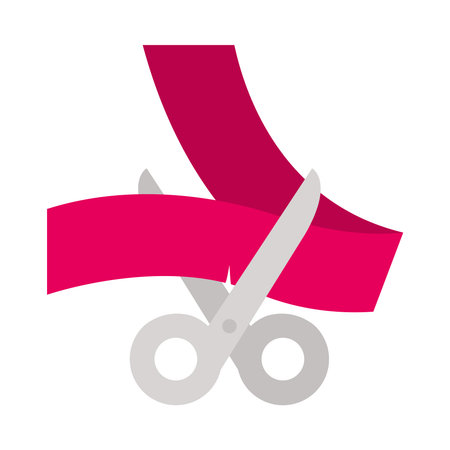 Scissors cutting a ribbon over white background, flat style, vector illustrationのイラスト素材