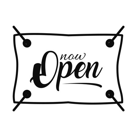 billboard with now open lettering design over white background, line style, vector illustrationのイラスト素材