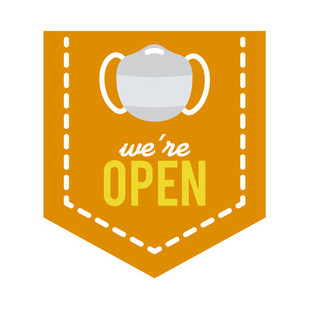 we are open sign with mouth mask icon over white background, flat style, vector illustrationのイラスト素材