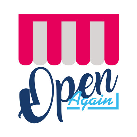 store tent with open again lettering design over white background, flat style, vector illustrationのイラスト素材