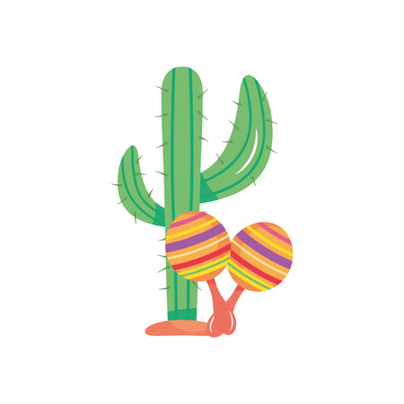 cactus and mexican maracas icon over white background, flat style, vector illustrationのイラスト素材