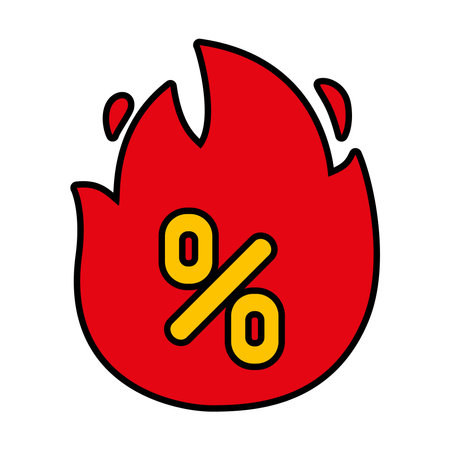 flame with percentage icon over white background, line and fill style, vector illustrationのイラスト素材