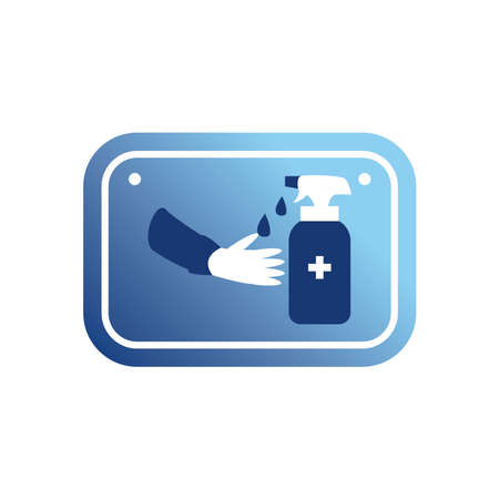 Hand and sanitizer bottle in road sign gradient style icon design, Disinfects clean antibacterial and hygiene theme Vector illustrationのイラスト素材