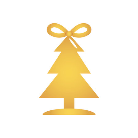 golden christmas tree with a bow over white background, flat style, vector illustrationのイラスト素材