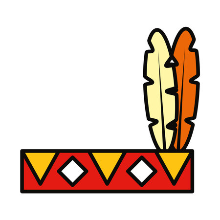 Native American feathered headdress icon over white background, line and fill style, vector illustrationのイラスト素材