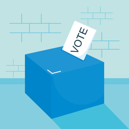 election day concept, election vote paper and ballot box icon over blue background, colorful design, vector illustrationのイラスト素材