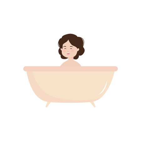 happy young woman in the bathtub vector illustrationのイラスト素材