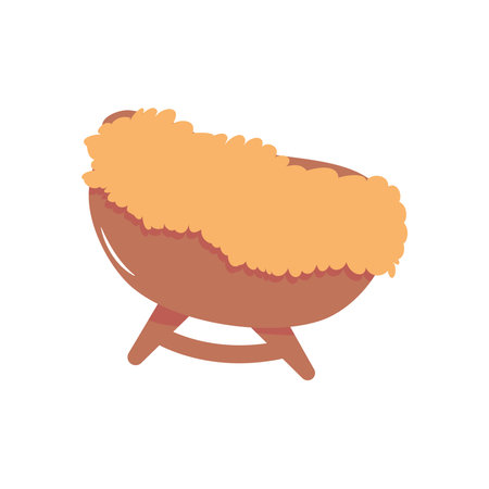 cartoon wooden crib with hay on white background vector illustrationのイラスト素材