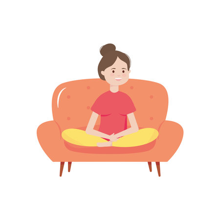 young woman sitting on sofa resting vector illustrationのイラスト素材