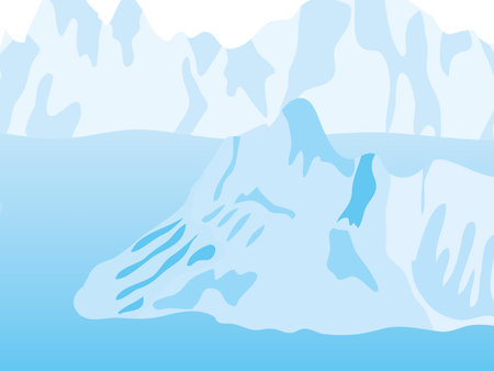 vector illustration of Cartoon Arctic Ice Landscape with Icebergs Outdoor Scene, colorful designのイラスト素材