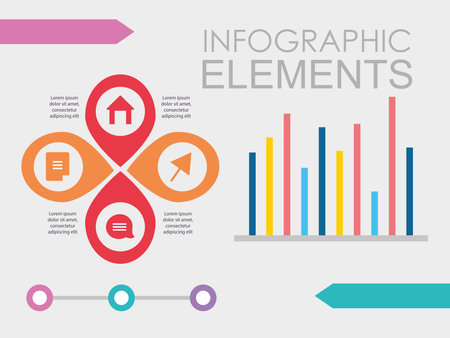 infographic elements design with business related icons and graphic chart bars over background, vector illustrationのイラスト素材