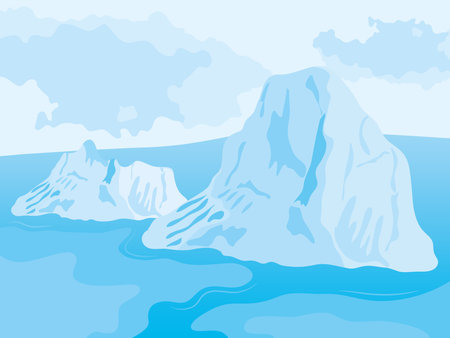 Icebergs floating in sea, colorful design, vector illustrationのイラスト素材